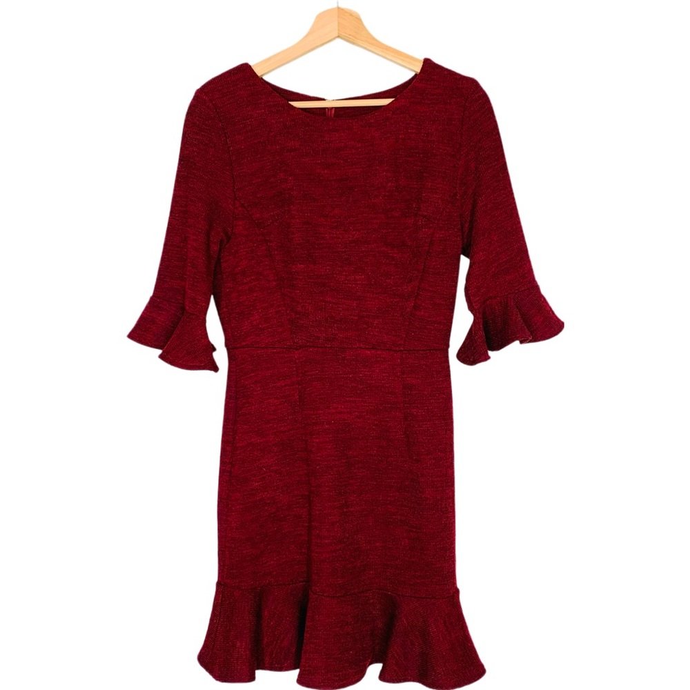 She & Sky Burgundy Dress 3/4 Ruffle Sleeves and Hem Size Medium NWT